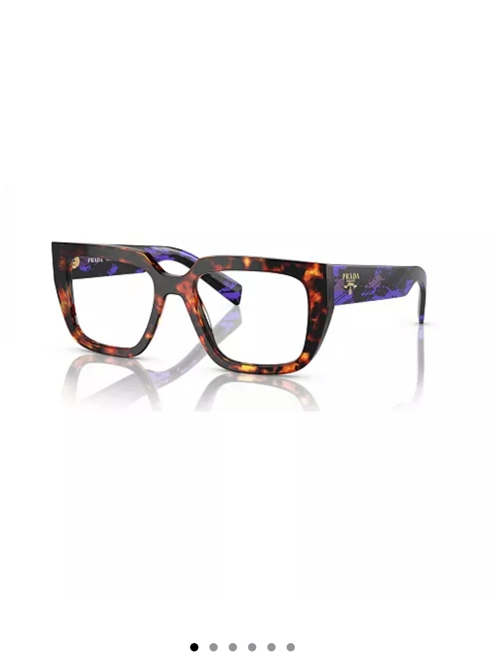 Prada PRA304V Tortoiseshell Square Glasses with Purple Temple Accent
